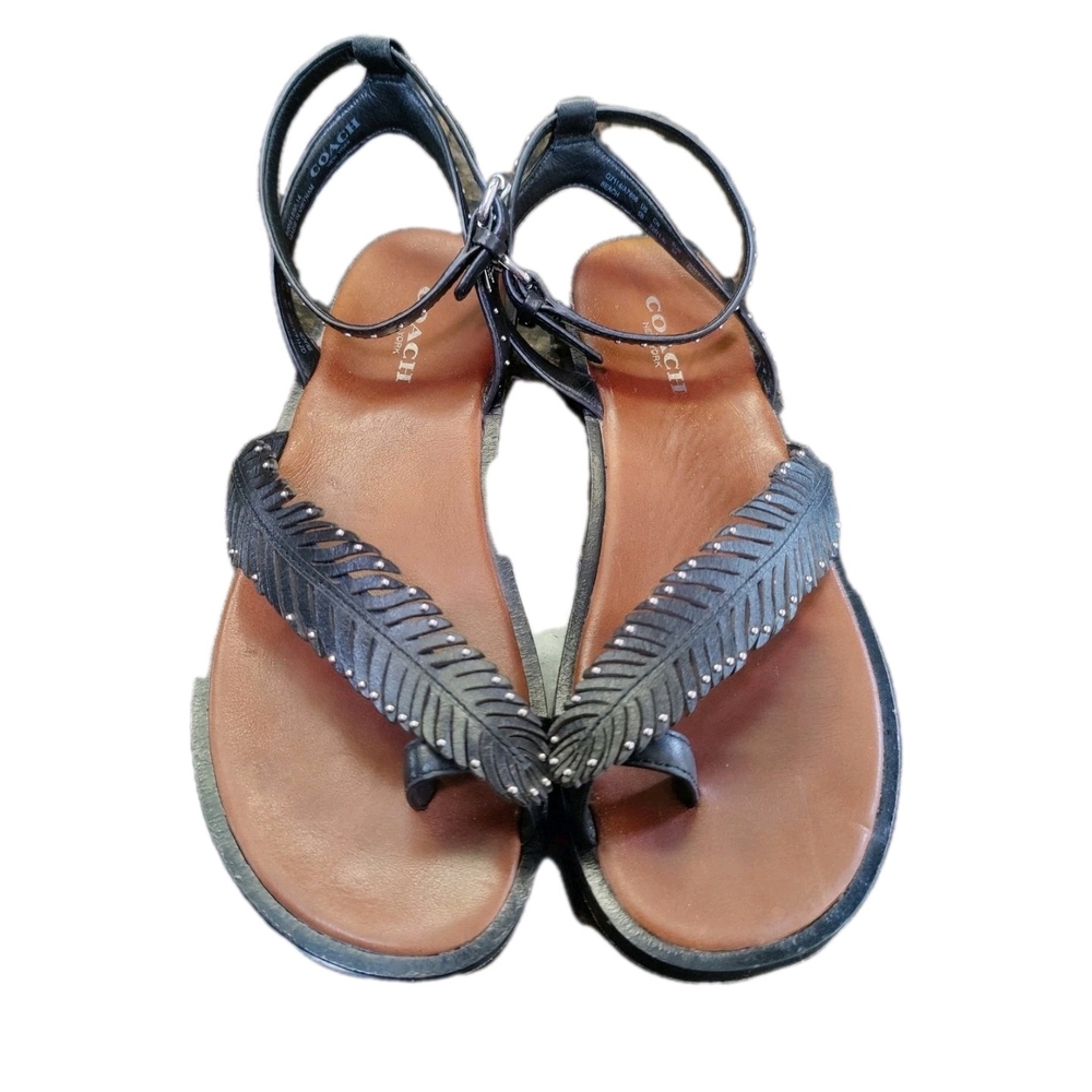 Coach Black Feather Detail Sandals